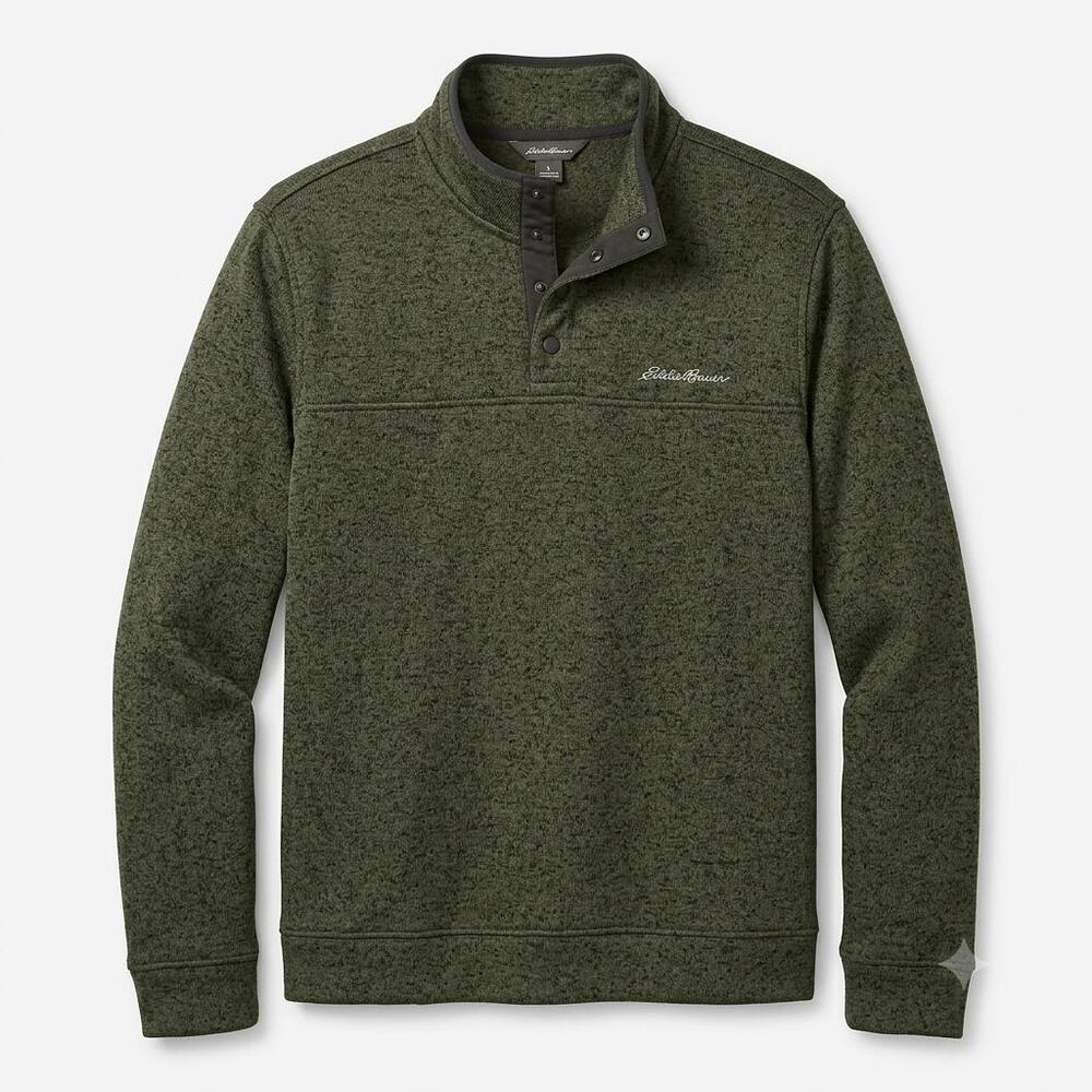 Eddie Bauer Men's Heathered Olive Green Snap Neck Fleece Pullover
